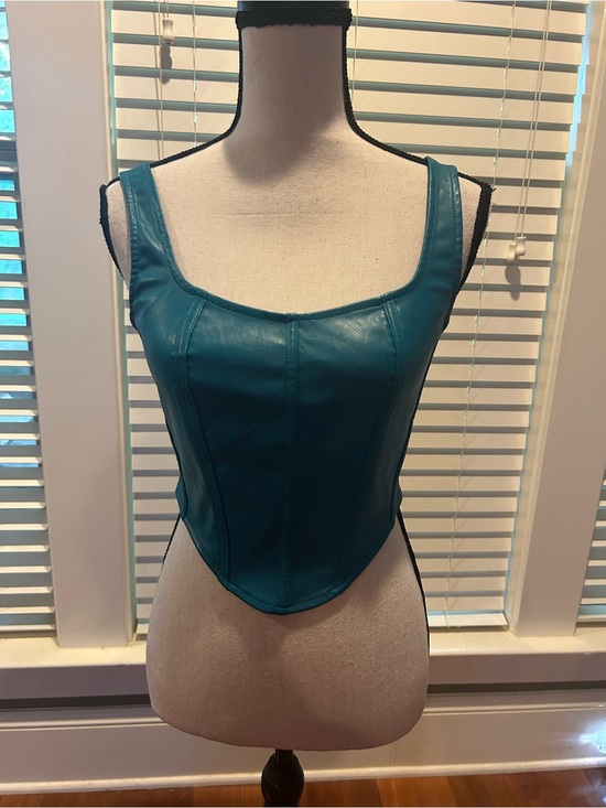 Simply Jules Tops - Simply Jules Faux Leather Teal Corset Crop Top size M